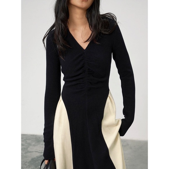 Commense Long Sleeve Maxi Dress Color Block V Neck Casual Elegant - Size XS - Picture 8 of 12